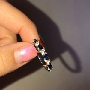Diamond Sapphire 925 Sterling Silver Half Eternity Band Ring